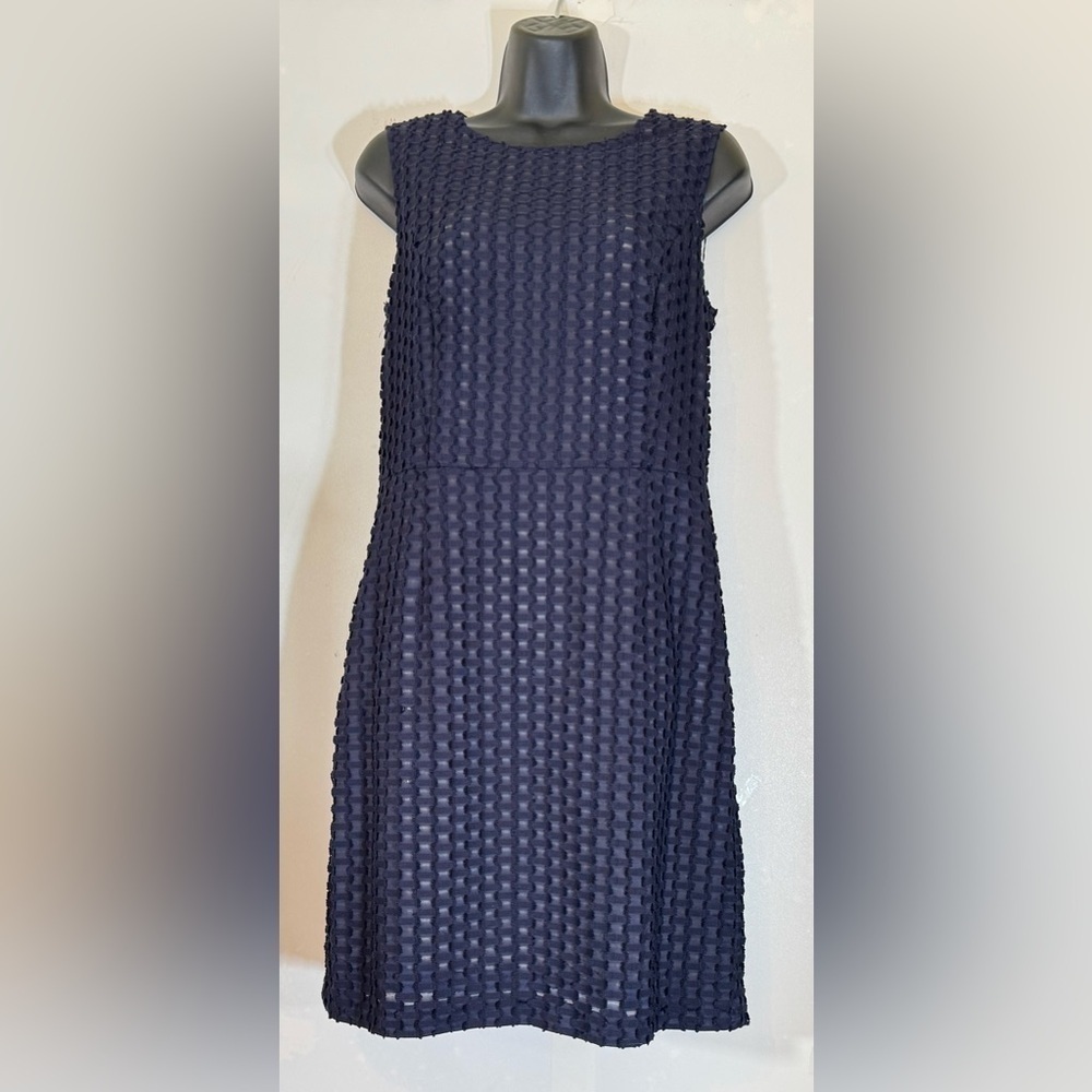 Brooks Brothers Red Fleece, Off-White Lining Navy Textured Sheath Dress | Size 8